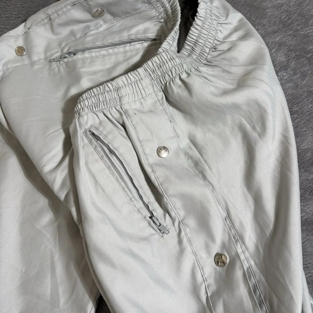 Vtg Break Away Side Snap Track Pants OMW Grey Shiny Size Medium Read Des